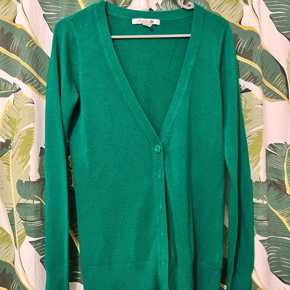 Forever 21 Green Cardigan Sweater V-Neck Lightweight